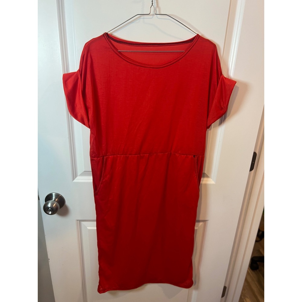 Unbranded Womens T-Shirt Dress Elastic Waist Red Size Medium
